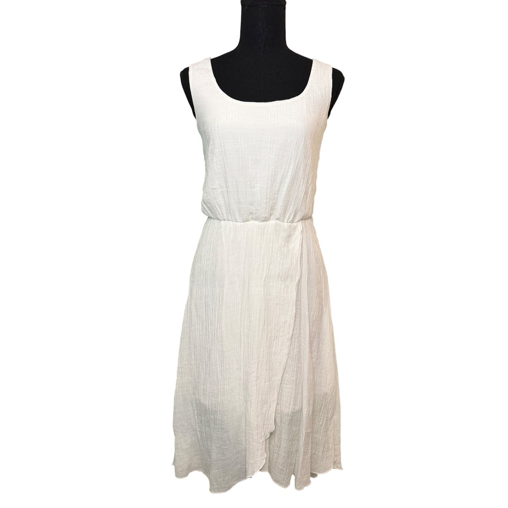 Luxology Womens White Textured Gauze Sleeveless Elastic Waist Midi Dress Size 6